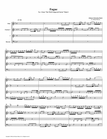 Free Sheet Music Fugue 01 From Well Tempered Clavier Book 1 Woodwind Quartet
