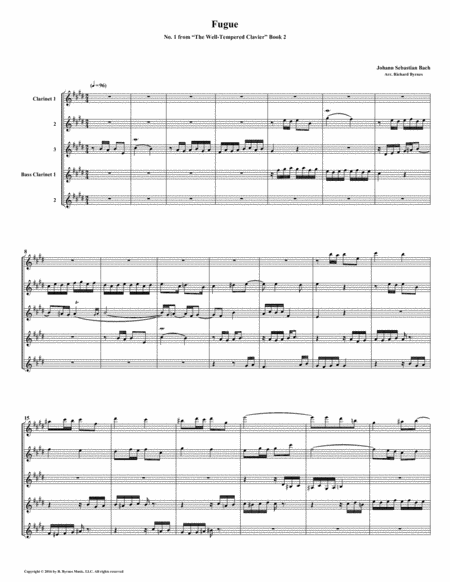 Fugue 01 From Well Tempered Clavier Book 2 Clarinet Quintet Sheet Music