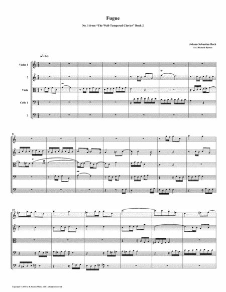 Fugue 01 From Well Tempered Clavier Book 2 String Quintet Sheet Music