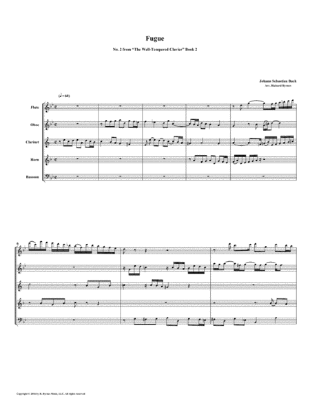 Free Sheet Music Fugue 02 From Well Tempered Clavier Book 2 Woodwind Quintet