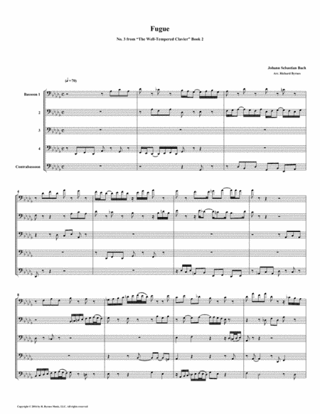 Fugue 03 From Well Tempered Clavier Book 2 Bassoon Quintet Sheet Music