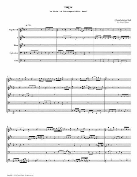 Fugue 03 From Well Tempered Clavier Book 2 Conical Brass Quintet Sheet Music