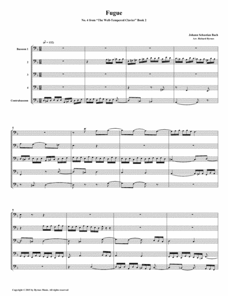 Fugue 04 From Well Tempered Clavier Book 2 Bassoon Quintet Sheet Music