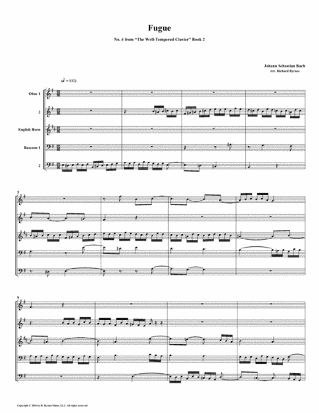 Fugue 04 From Well Tempered Clavier Book 2 Double Reed Quintet Sheet Music