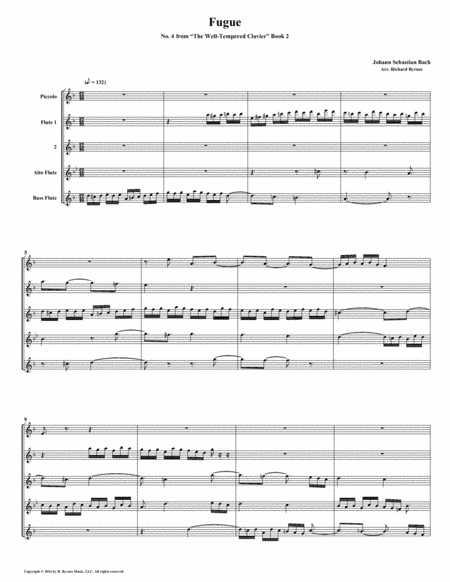 Fugue 04 From Well Tempered Clavier Book 2 Flute Quintet Sheet Music