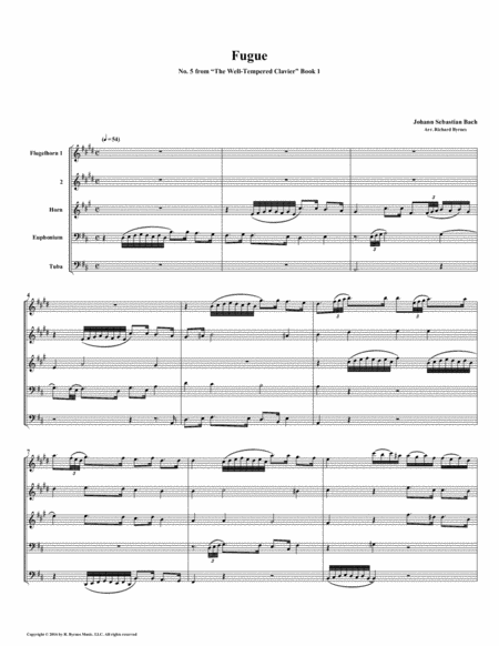 Fugue 05 From Well Tempered Clavier Book 1 Conical Brass Quintet Sheet Music