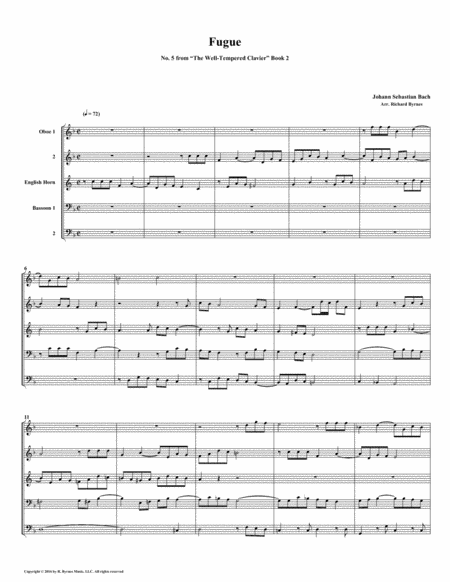 Fugue 05 From Well Tempered Clavier Book 2 Double Reed Quintet Sheet Music