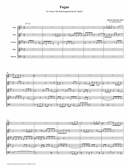 Free Sheet Music Fugue 05 From Well Tempered Clavier Book 2 Woodwind Quintet
