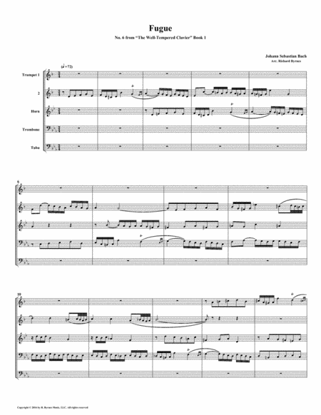 Free Sheet Music Fugue 06 From Well Tempered Clavier Book 1 Brass Quintet