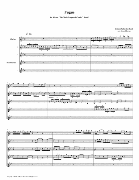 Fugue 06 From Well Tempered Clavier Book 2 Clarinet Quintet Sheet Music