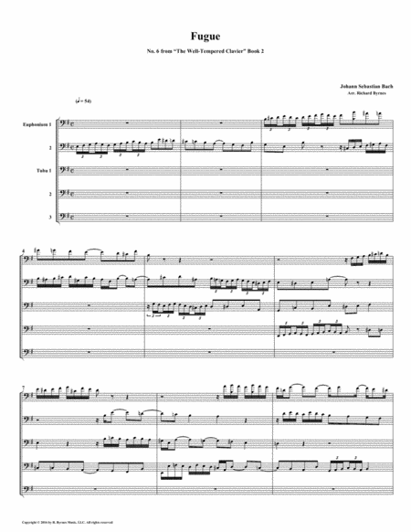 Fugue 06 From Well Tempered Clavier Book 2 Euphonium Tuba Quintet Sheet Music