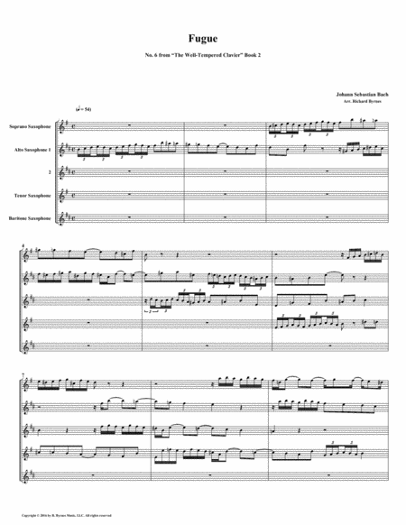 Fugue 06 From Well Tempered Clavier Book 2 Saxophone Quintet Sheet Music