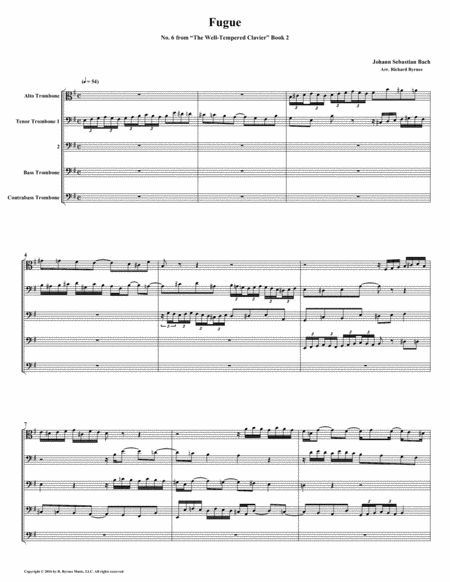 Fugue 06 From Well Tempered Clavier Book 2 Trombone Quintet Sheet Music