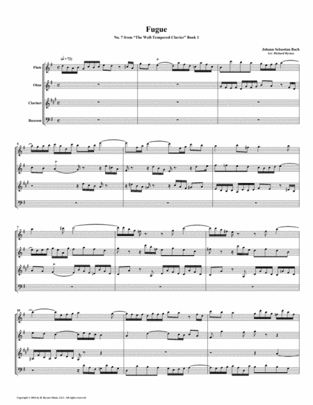Fugue 07 From Well Tempered Clavier Book 1 Woodwind Quartet Sheet Music
