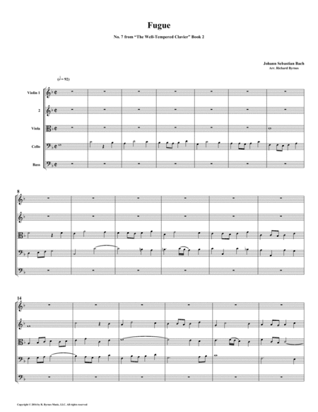 Fugue 07 From Well Tempered Clavier Book 2 String Quintet Sheet Music