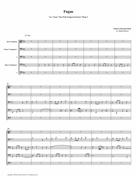 Fugue 07 From Well Tempered Clavier Book 2 Trombone Quintet Sheet Music