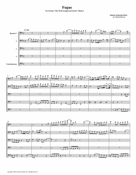 Fugue 08 From Well Tempered Clavier Book 1 Bassoon Quintet Sheet Music