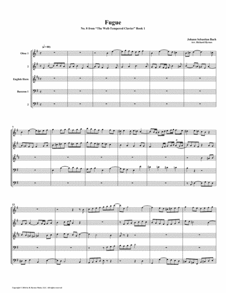 Free Sheet Music Fugue 08 From Well Tempered Clavier Book 1 Double Reed Quintet