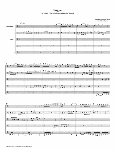 Free Sheet Music Fugue 08 From Well Tempered Clavier Book 1 Euphonium Tuba Quintet