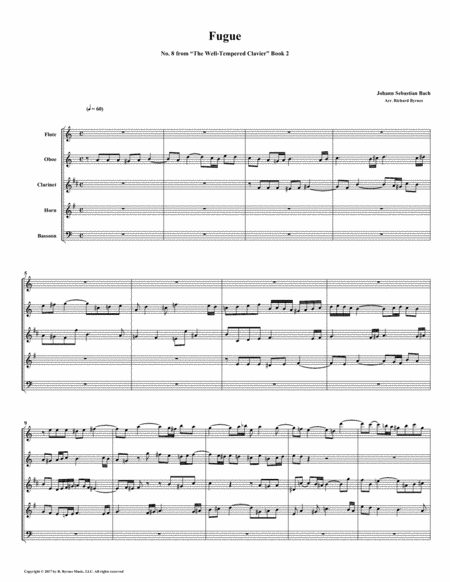 Free Sheet Music Fugue 08 From Well Tempered Clavier Book 2 Woodwind Quintet