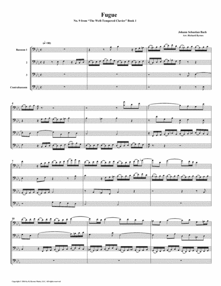 Fugue 09 From Well Tempered Clavier Book 1 Bassoon Quartet Sheet Music