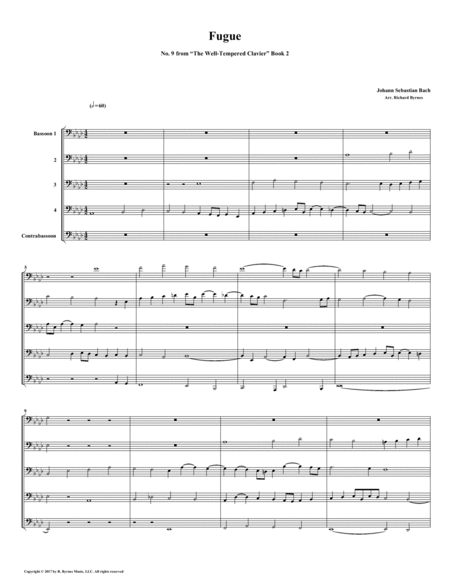 Fugue 09 From Well Tempered Clavier Book 2 Bassoon Quintet Sheet Music