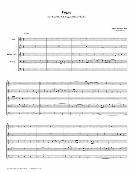 Free Sheet Music Fugue 09 From Well Tempered Clavier Book 2 Double Reed Quintet