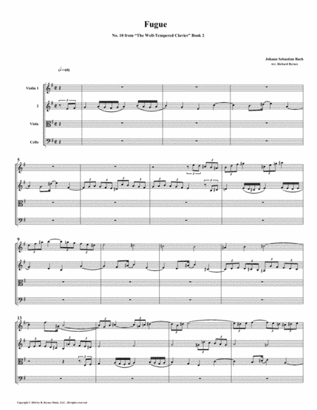 Fugue 10 From Well Tempered Clavier Book 2 String Quartet Sheet Music