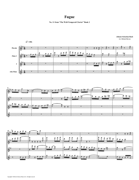 Fugue 11 From Well Tempered Clavier Book 2 Flute Quartet Sheet Music