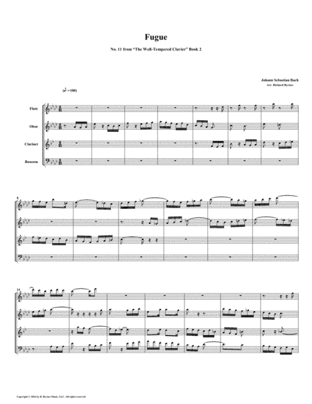 Fugue 11 From Well Tempered Clavier Book 2 Woodwind Quartet Sheet Music