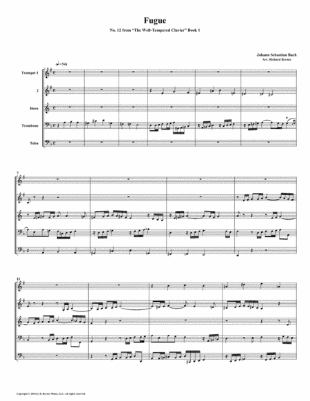 Fugue 12 From Well Tempered Clavier Book 1 Brass Quintet Sheet Music