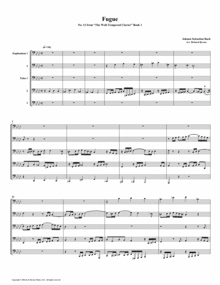 Fugue 12 From Well Tempered Clavier Book 1 Euphonium Tuba Quintet Sheet Music