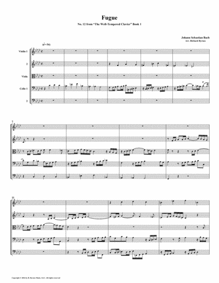 Fugue 12 From Well Tempered Clavier Book 1 String Quintet Sheet Music