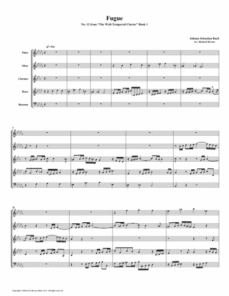 Fugue 12 From Well Tempered Clavier Book 1 Woodwind Quintet Sheet Music