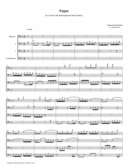 Free Sheet Music Fugue 12 From Well Tempered Clavier Book 2 Bassoon Quartet