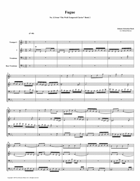 Free Sheet Music Fugue 12 From Well Tempered Clavier Book 2 Brass Quartet