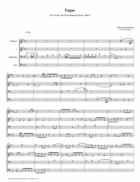 Fugue 13 From Well Tempered Clavier Book 2 Brass Quartet Sheet Music