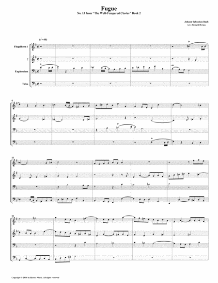 Fugue 13 From Well Tempered Clavier Book 2 Conical Brass Quartet Sheet Music