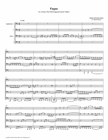 Free Sheet Music Fugue 14 From Well Tempered Clavier Book 1 Euphonium Tuba Quartet