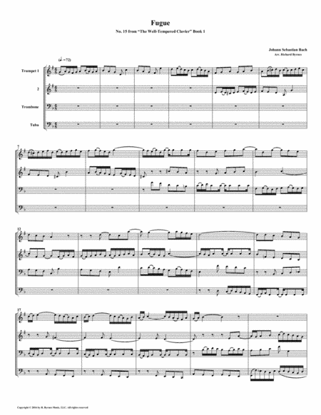 Free Sheet Music Fugue 15 From Well Tempered Clavier Book 1 Brass Quartet