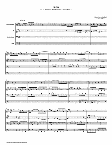 Free Sheet Music Fugue 15 From Well Tempered Clavier Book 1 Conical Brass Quartet