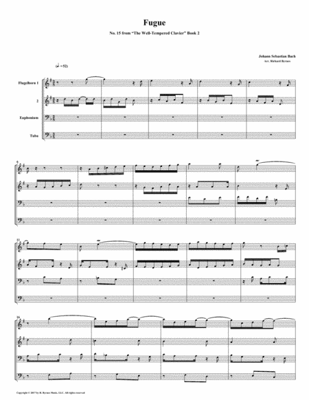 Free Sheet Music Fugue 15 From Well Tempered Clavier Book 2 Conical Brass Quartet