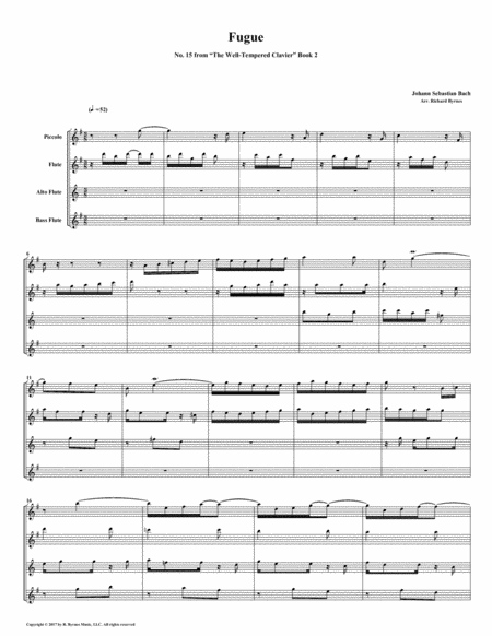 Fugue 15 From Well Tempered Clavier Book 2 Flute Quartet Sheet Music