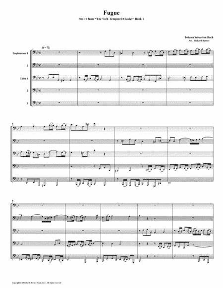 Fugue 16 From Well Tempered Clavier Book 1 Euphonium Tuba Quintet Sheet Music