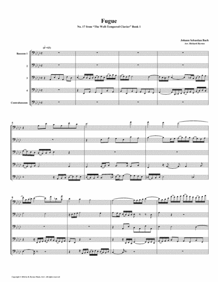 Fugue 17 From Well Tempered Clavier Book 1 Bassoon Quintet Sheet Music