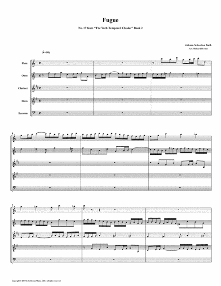 Free Sheet Music Fugue 17 From Well Tempered Clavier Book 2 Woodwind Quintet