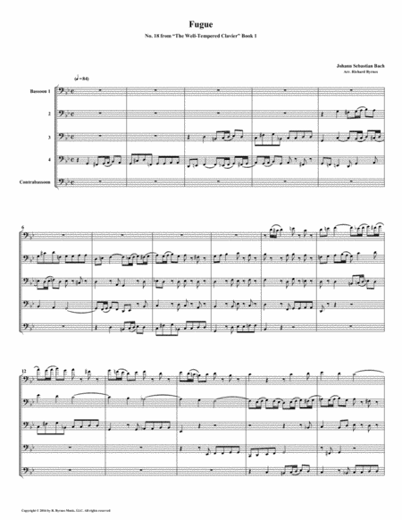 Fugue 18 From Well Tempered Clavier Book 1 Bassoon Quintet Sheet Music