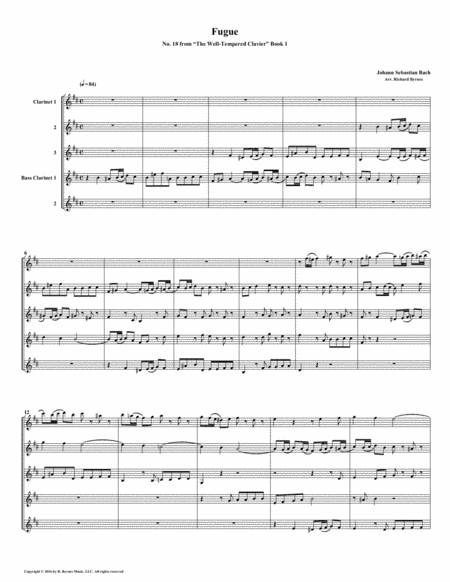 Fugue 18 From Well Tempered Clavier Book 1 Clarinet Quintet Sheet Music