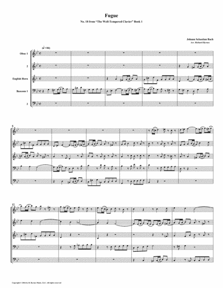 Fugue 18 From Well Tempered Clavier Book 1 Double Reed Quintet Sheet Music