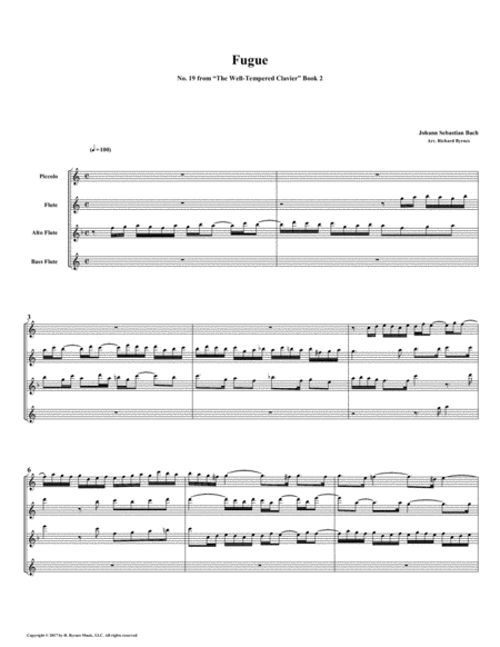Free Sheet Music Fugue 19 From Well Tempered Clavier Book 2 Flute Quartet
